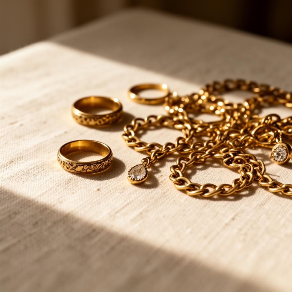 Goldschmuck in warmem Licht